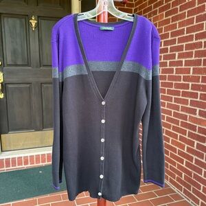 Lauren Ralph Lauren Womens Cardigan Ribbed Black Purple Color
